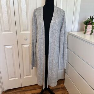 Absolutely Famous Long Open-Front Cardigan Sweater Light Gray Size Large